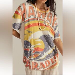 Free People We the Free Aloha Tee Shirt Hawaii Surfer Vacation Oversized